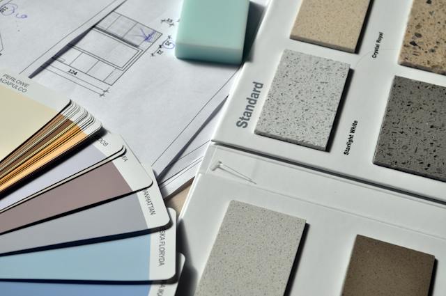 A selection of countertop and paint swatches